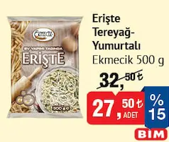 EKMECİK ERİŞTE TEREYAĞLI-YUMURTALI 500 G fiyat ve kampanya bilgisi